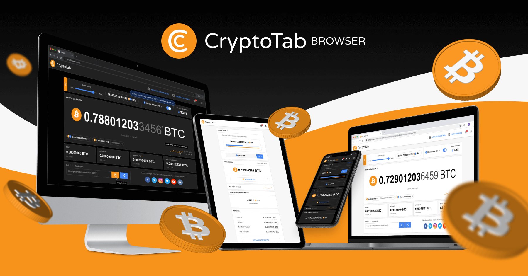 While coin. CRYPTOTAB browser Promo.